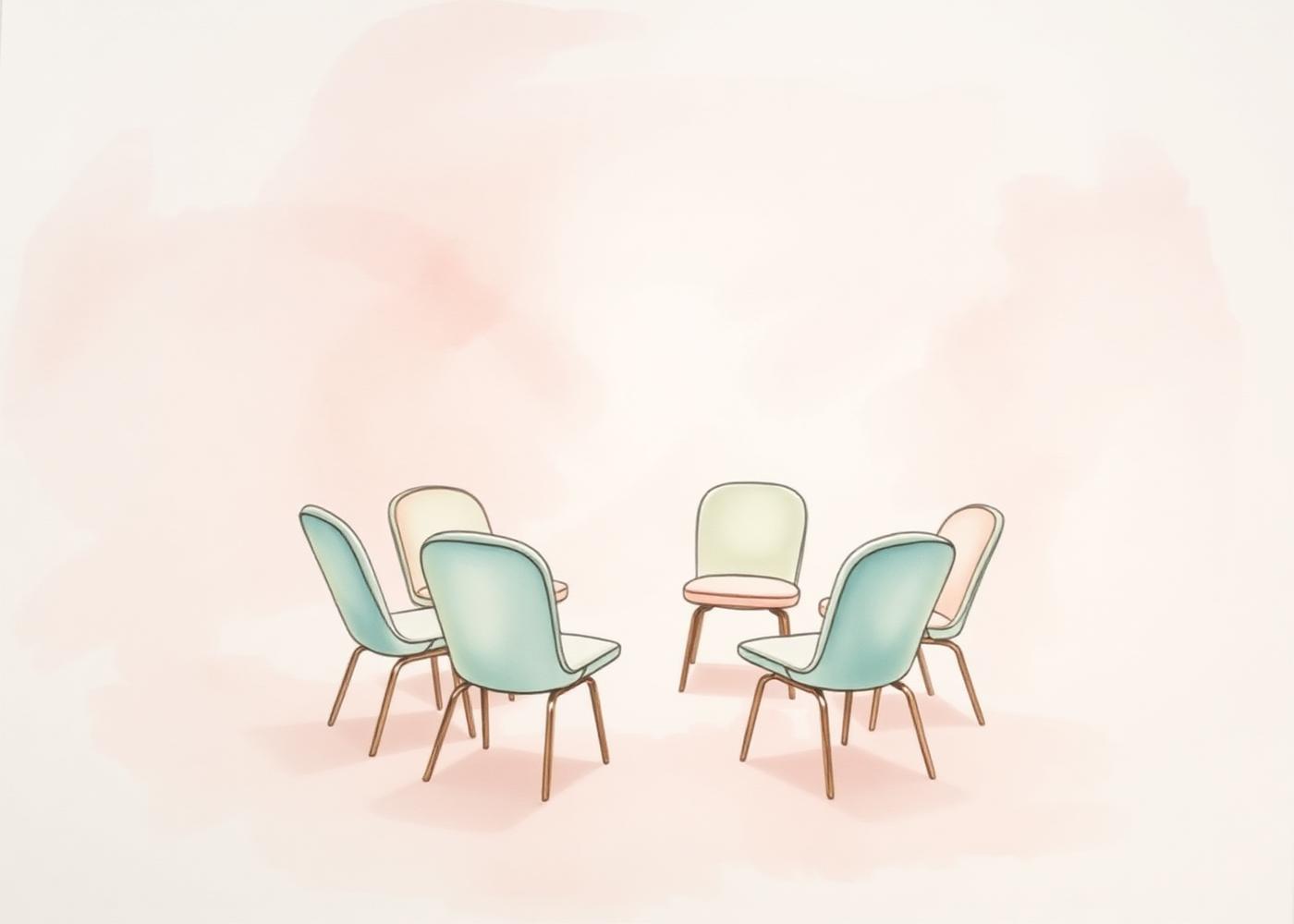 Kleine kring van stoelen in zacht licht